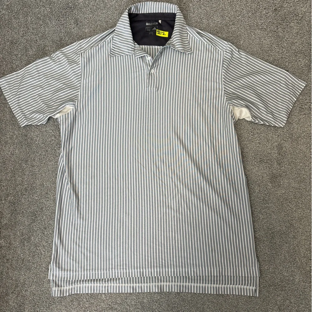 adidas polo shirt mens large blue gray stripe athletic climatecool golf outdoor